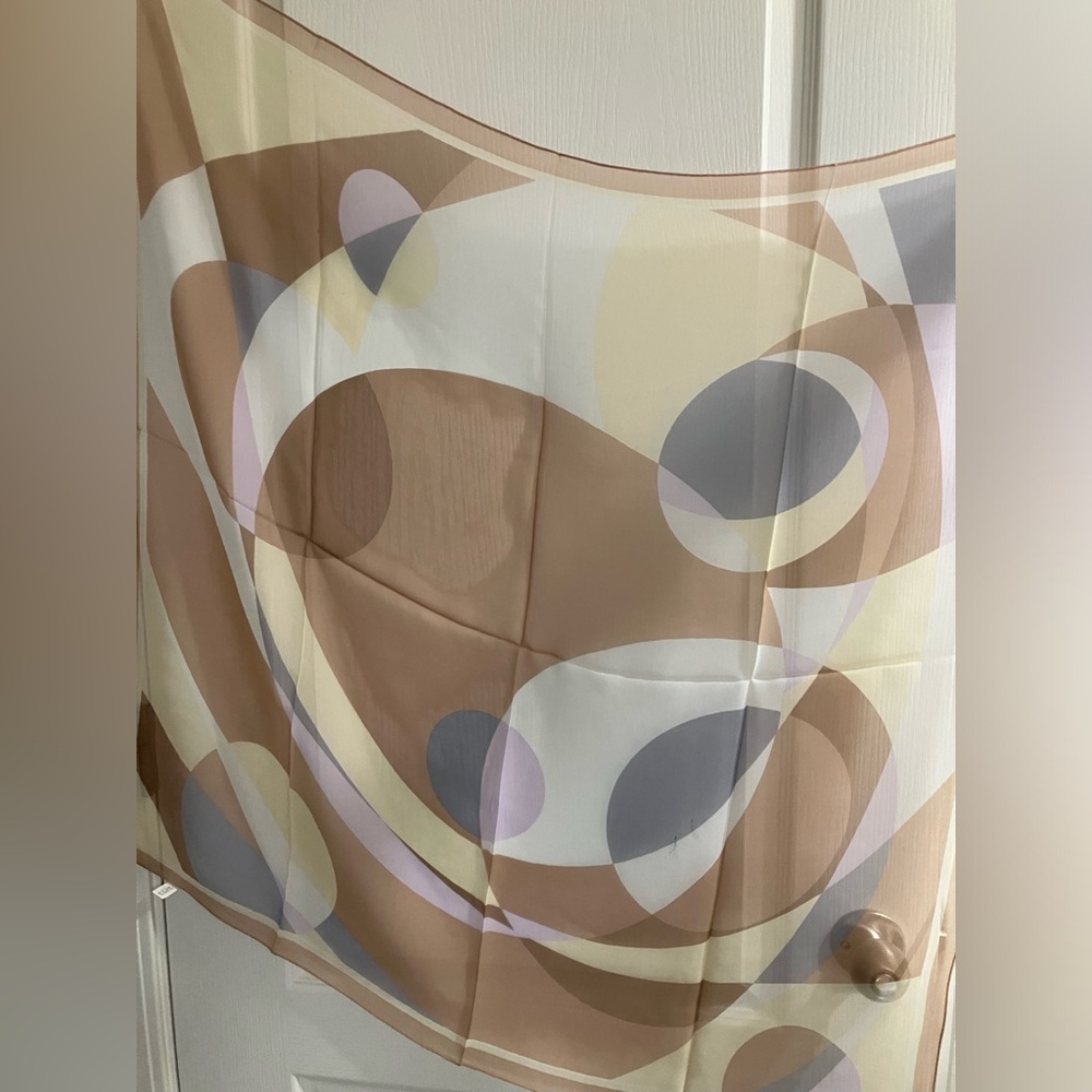 100% Silk scarf large camel grey cream - Picture 5 of 10